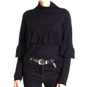 Project x Naadam Volta Mock Neck Cable Knit Sweater with Ruffle Size XS Black